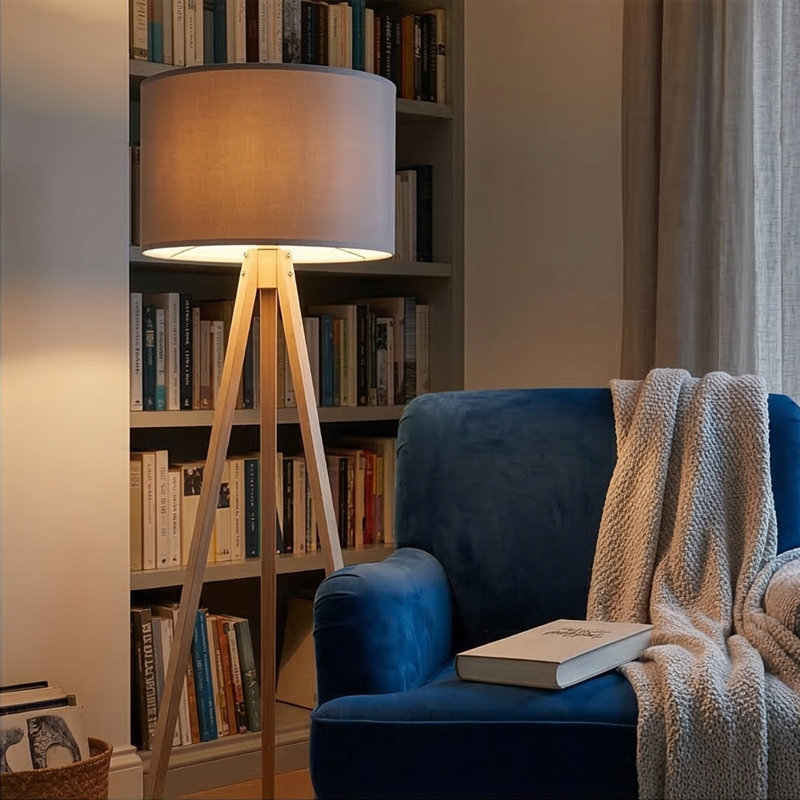 Lampe trépied 57 po Kisa, Gris, Crème