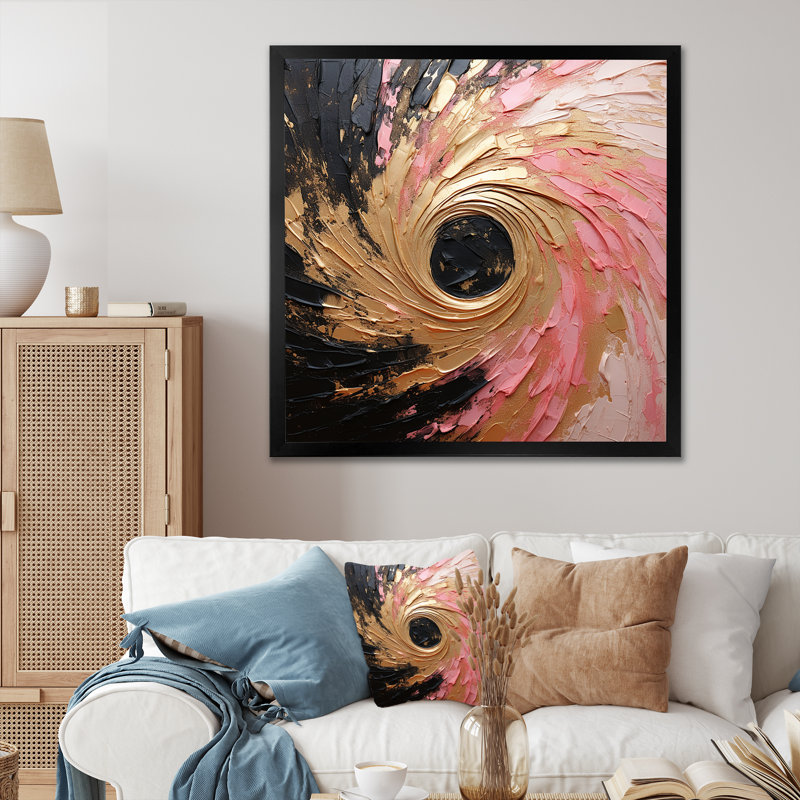 Minimalisme vortex rose - impression, H 30 po x l 30 po x P 1 po, Cadre simple noir