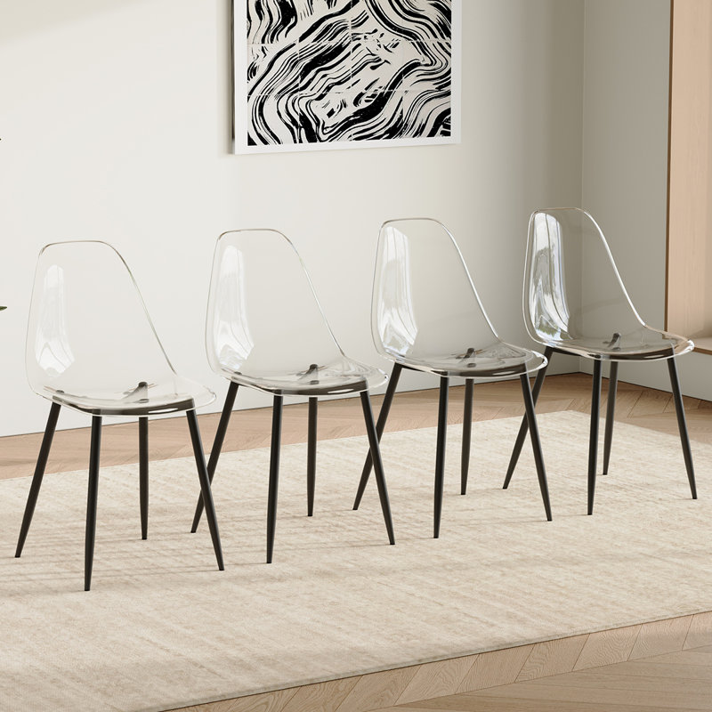 Chaises de salle à manger transparentes avec pieds en métal pour la cuisine et la salle à manger, 4, Noir
