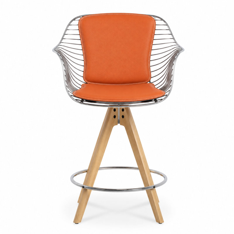 Tabouret Zebra Pyramid, Naturel / laiton, Tabouret de comptoir (siège d'une hauteur de 26 p, Orange PPM-FR / Chrome