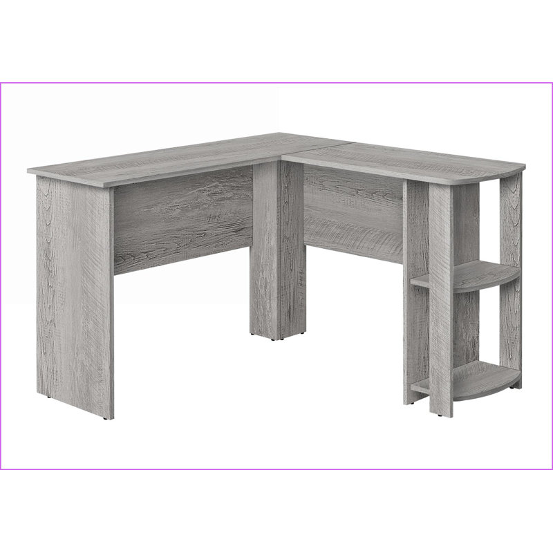 Bureaux, bureau d'ordinateur de coin en L avec tablettes de rangement, L 47 po x l 47 po, moderne contemporain | Gris | Panneau de particules