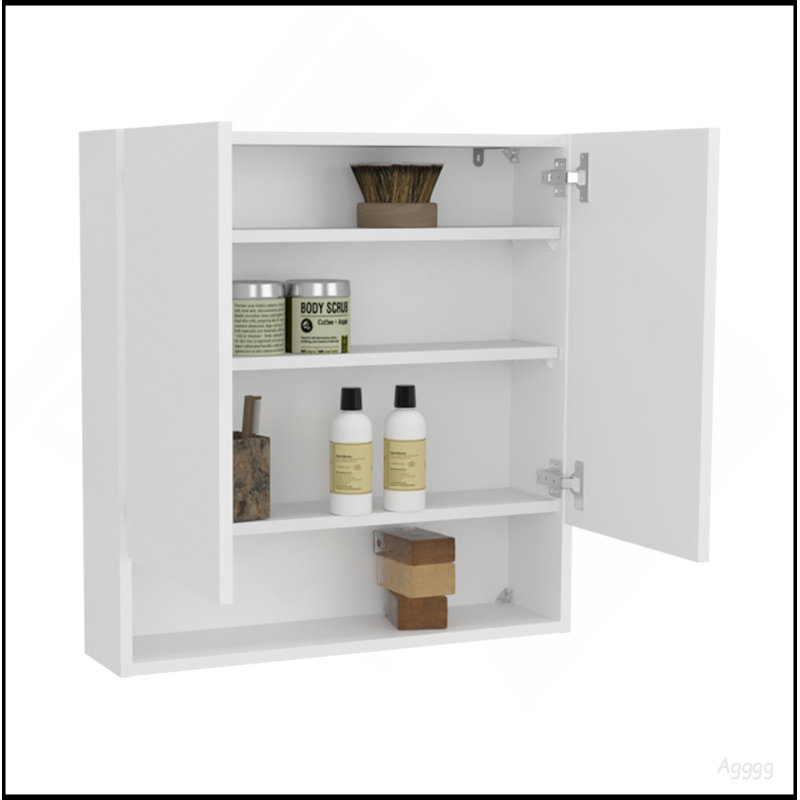 Armoire à pharmacie à double porte avec portes en miroir et tablettes intérieures