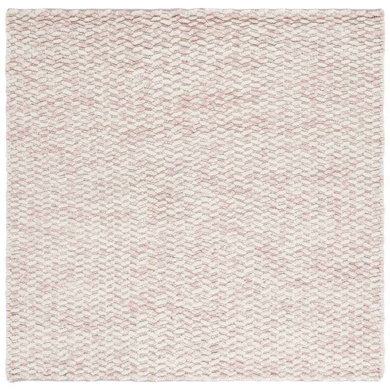 Tapis en laine / coton tissé à la main Boud en rose / ivoire, Carré 6 pi