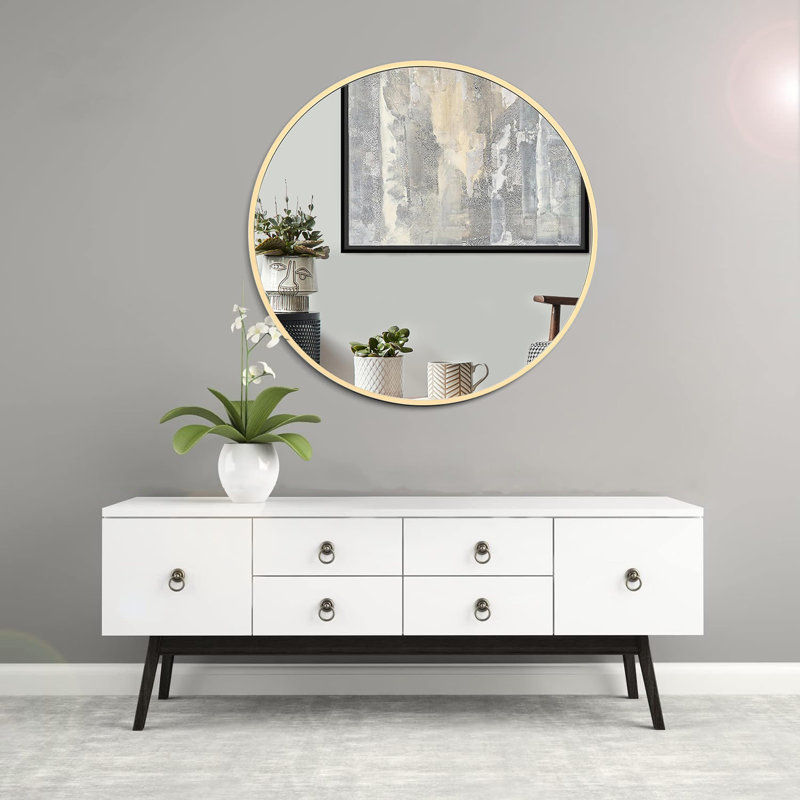 Miroir mural Zailynn, H 36 po x l 36 po x P 1,1 po, Or