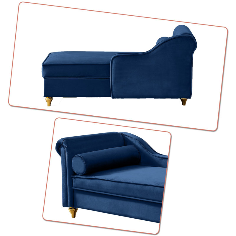 Chaise longue en velours Kelei, Bleu marine