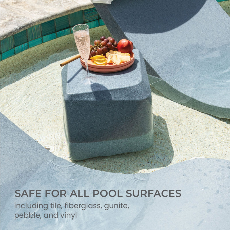 In-Pool Chaise Lounge Set - Two Chaises - Two Headrest Pillows and One in Pool Side Table - for ledges up to 9" inches , Gray