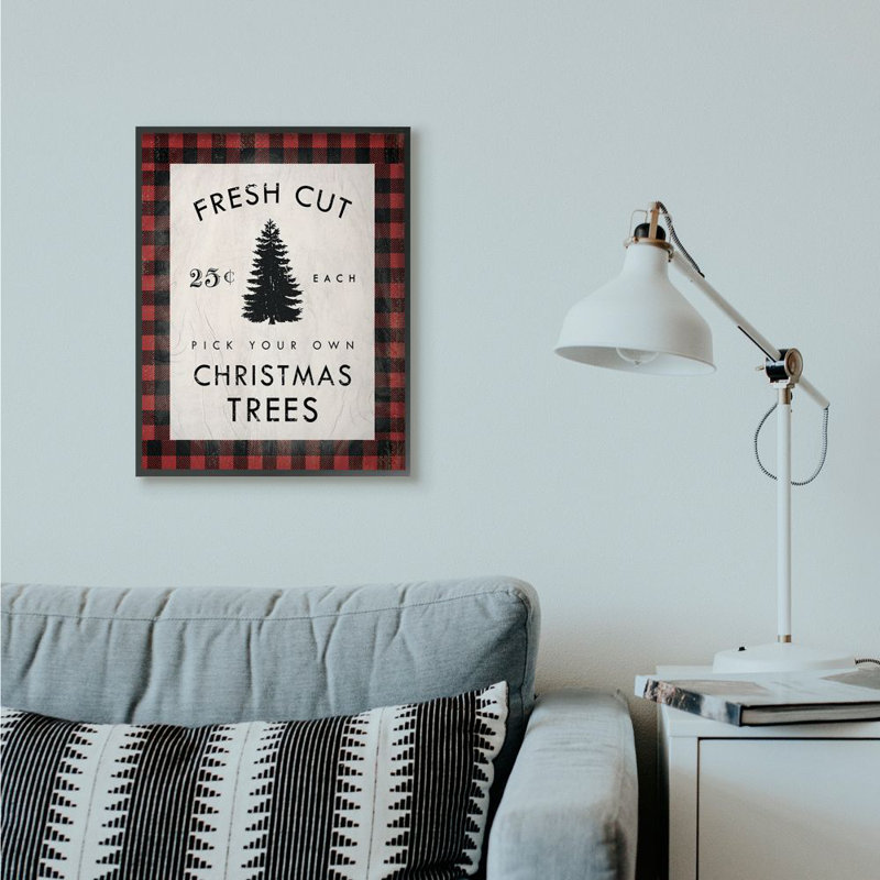 «Fresh Cut Christmas Trees», reproduction d'art textuel, H 30 po x l 24 po, Giclée encadrée noir minuit
