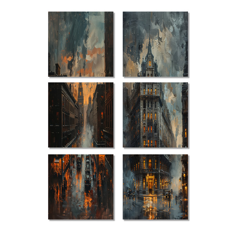 1950 Old Street In Paris - Banks Wall Art Living, ensemble de 6, Toile tendue, Ne s’applique pas