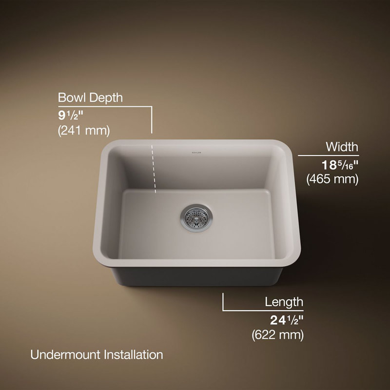 Cairn® 25" L x 18" W Undermount Kitchen Sink With Accessories, Matte Taupe
