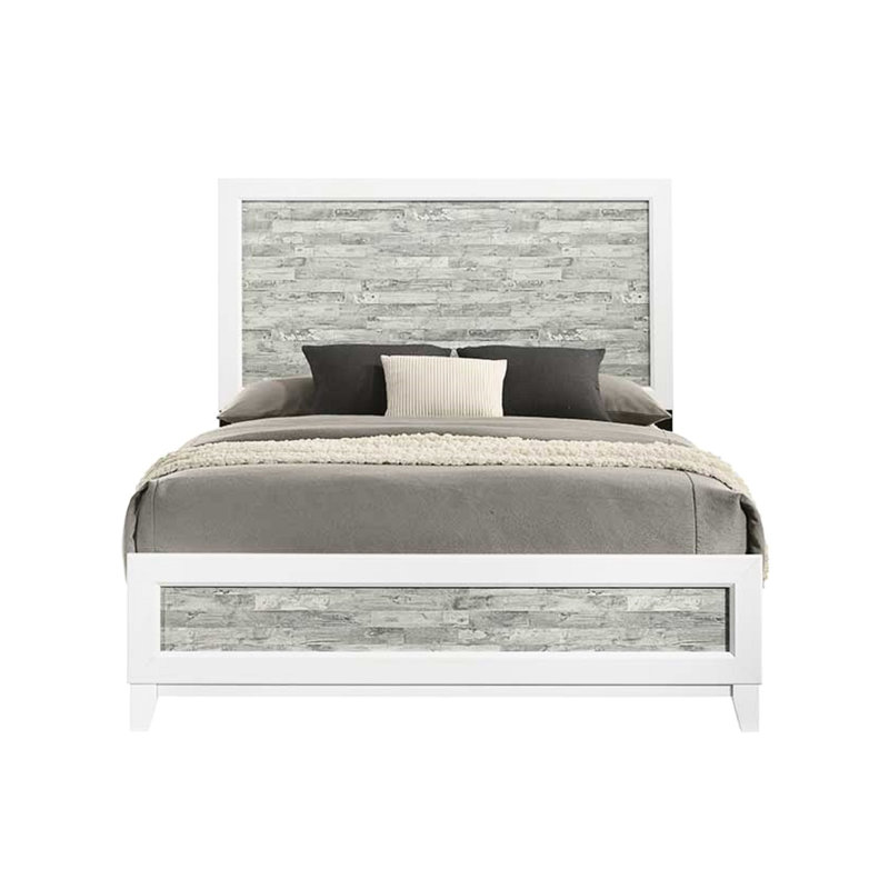 Lit pour la chambre à coucher avec lattes en gris et blanc pour une finition facile, Grand lit