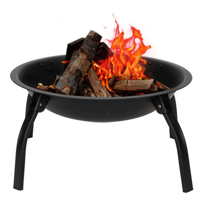 Rustic Iron 22-Inch Folding Wood Burning Fire Pit with Spark Guard, Four-Legged Brazier for Backyard and Poolside