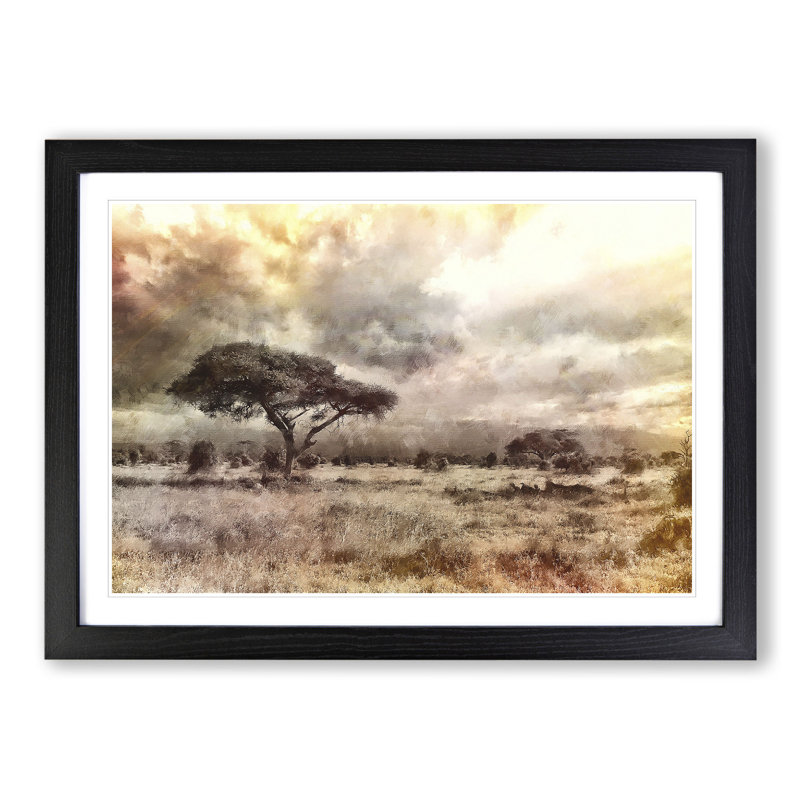Trees in Africa - Picture Frame Graphic Art, 48cm H x 65cm W x 2cm D, Black