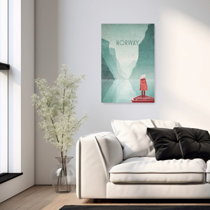 Norway 1 Fjords Peaceful Serene Tranquil Landscape Mountain Wall Art Print 1 Piece Wrapped Canvas Wall Art