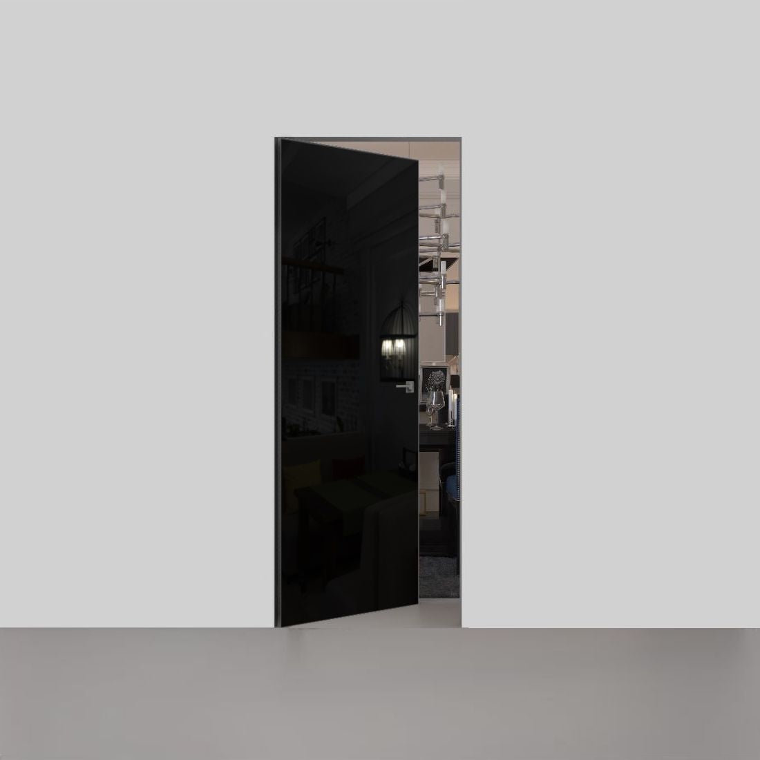 Invisible Solid Hidden Door with Handle | Termix 0801 Black with Silver Hidden Frame 18\, image size:1100x1100
