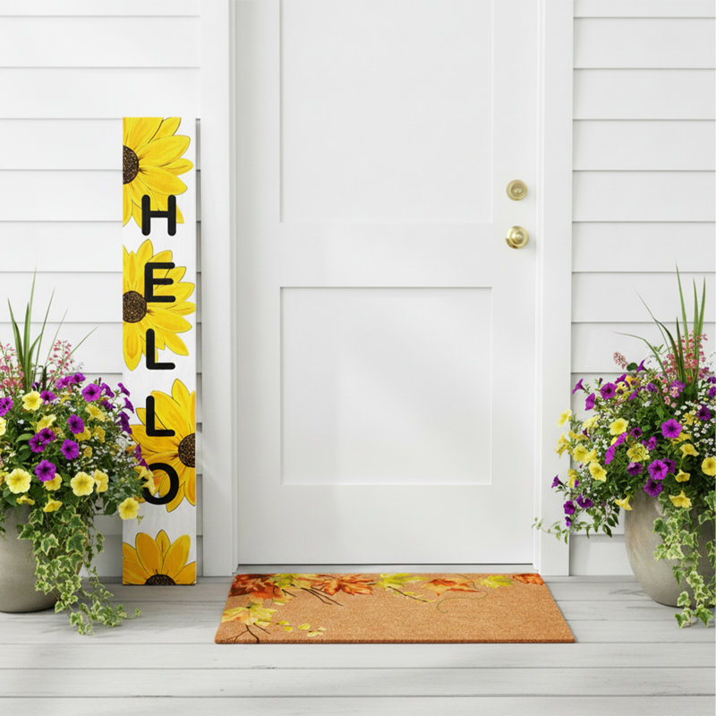 Panneau d'affichage « Sunflower Hello » pour porche, 150 cm x 18,5 cm, 59" H x 7.25" W x 0.75" D