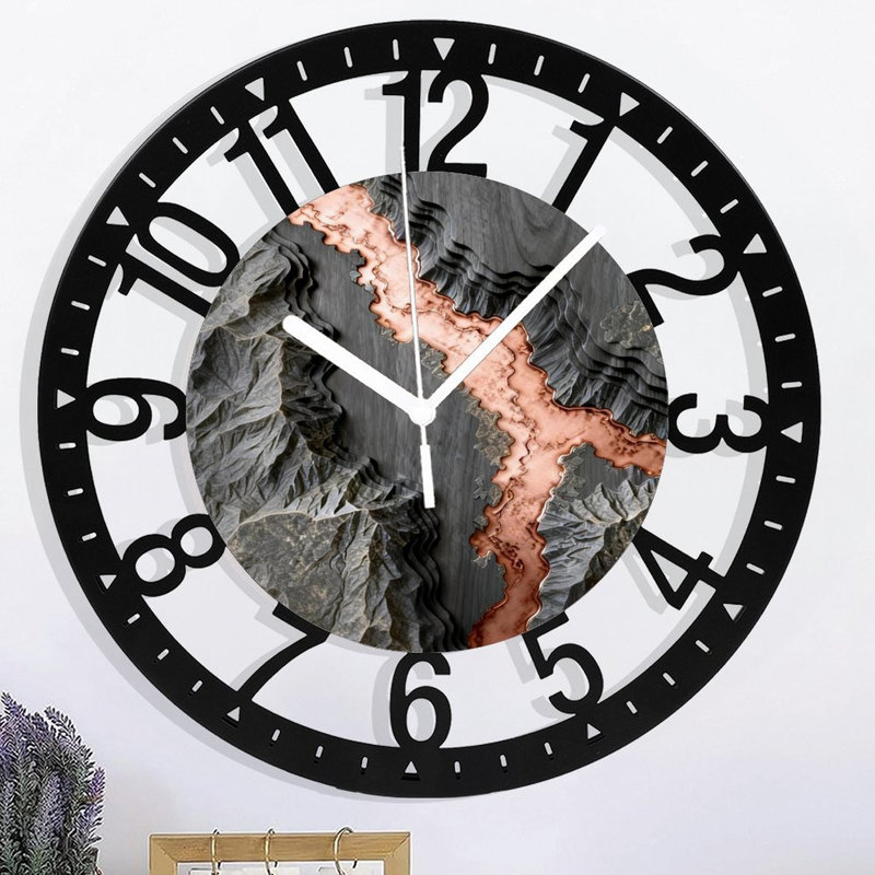 Horloge murale ronde en fer 10 po avec mouvement à quartz silencieux, chiffres arabes, impression UV, Or gris
