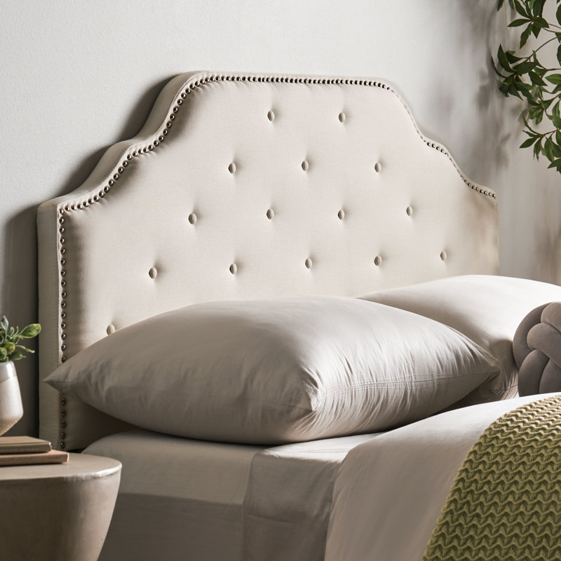 Fabric Upholstered Headboard For Queen & Full Beds, Button With Cool Diamond Stitch Design, Stylish Nailhead Trim Sized Captivating Stitch, Elegant Accents