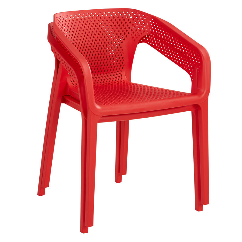 Isaias Stackable Outdoor Patio Dining Armchair, Red