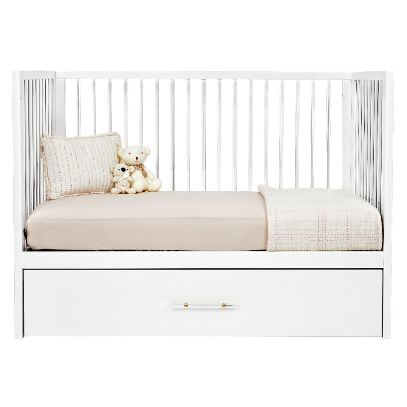 HushCrib 3-in-1 Convertible Crib with Trundle, Toddler Bed, Daybed, White