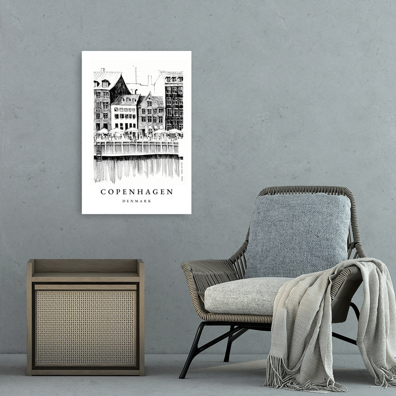 Copenhagen Waterfront Sketch Abstract Contemporary Architecture City Wall Art Print by Alex Nereuta - Wrapped Canvas Print