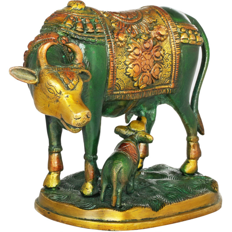 Figurine vache et veau, Vert / or