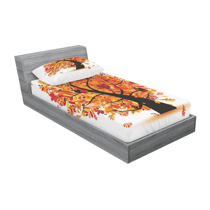Ensemble de draps courbés avec différentes feuilles de chutes, Ensemble de draps pour lit simple avec drap-housse