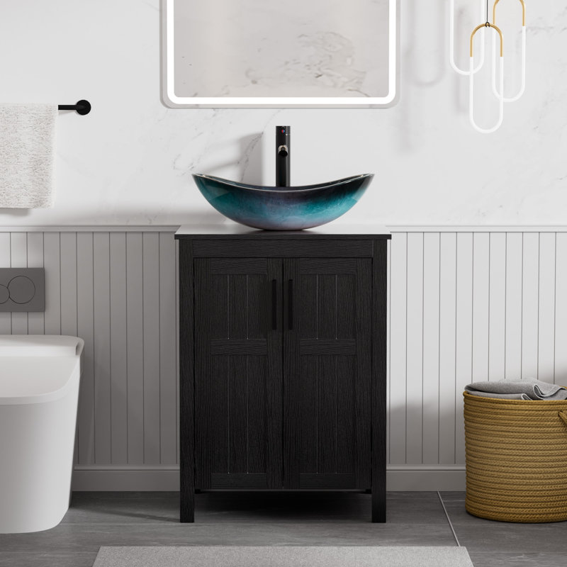 Meuble-lavabo simple 24 po avec lavabo vasque et robinet, White