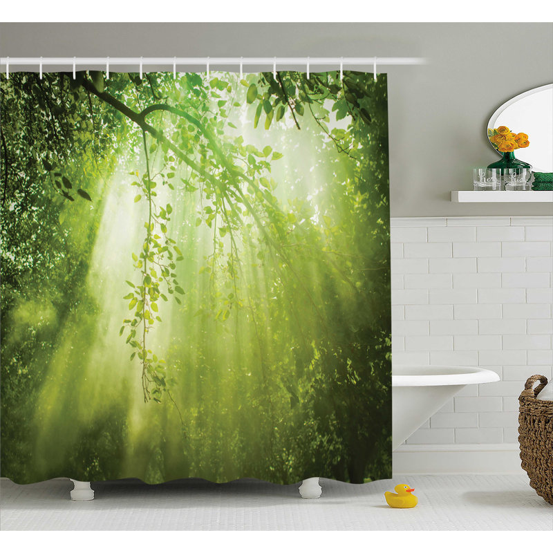 Rideau de douche en bois brillant soleil et crochets Faye, l 69 po x L 75 po