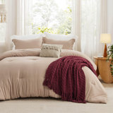 Bedsure Boho Bed in a Bag, Bed Set with Comforter, Pillow Shams, Throw Pillow, Chenille Blanket