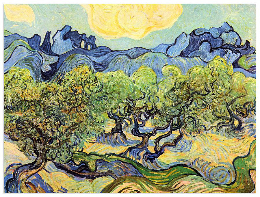 'Landscape with Olive Trees' by Vincent Van Gogh Painting Print