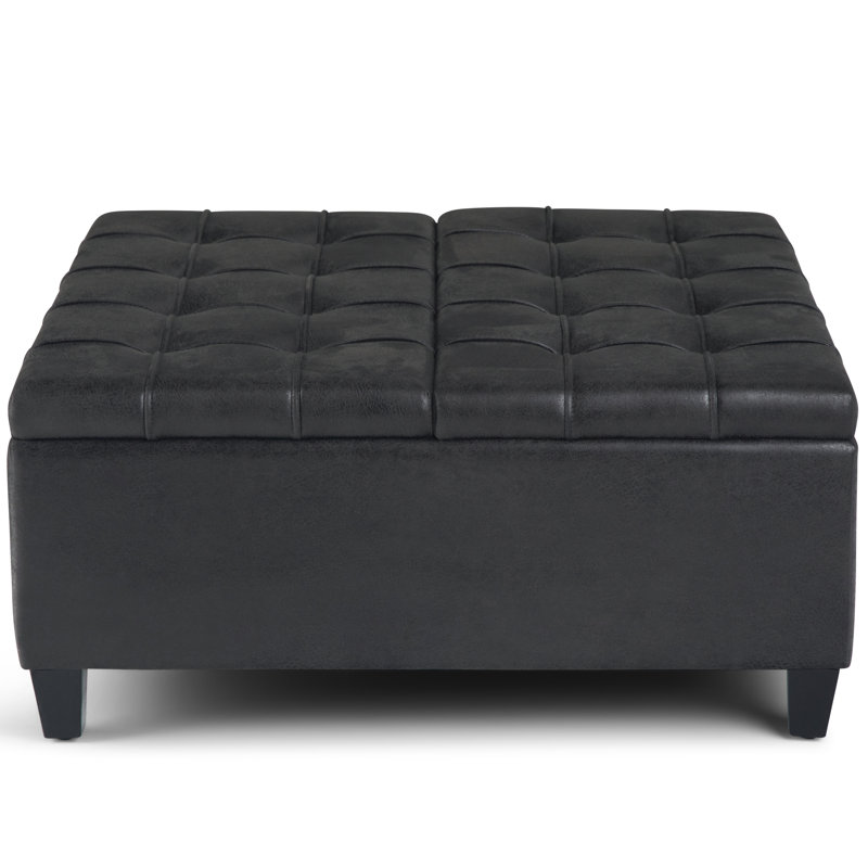 Harrison 36" Black Faux Leather Tufted Coffee Table Ottoman