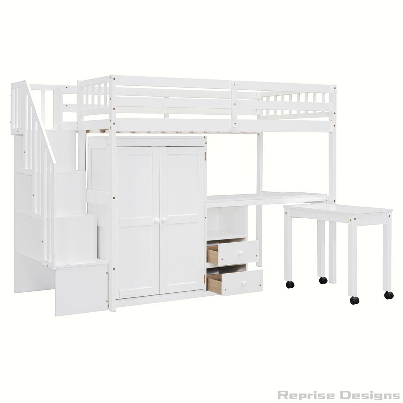Bureau et garde-robe - Lit mezzanine multifonctionnel peu encombrant, Lit simple, Blanc