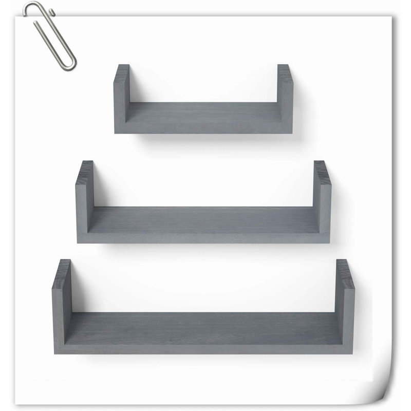 Chakera 3 Piece Wood Floating Shelf, Gray