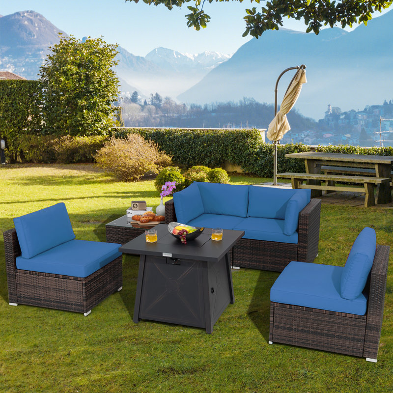 Ensemble de meubles de patio 6 pièces avec table de foyer d'extérieur au propane 30 po Latitude Run®, Bleu marine