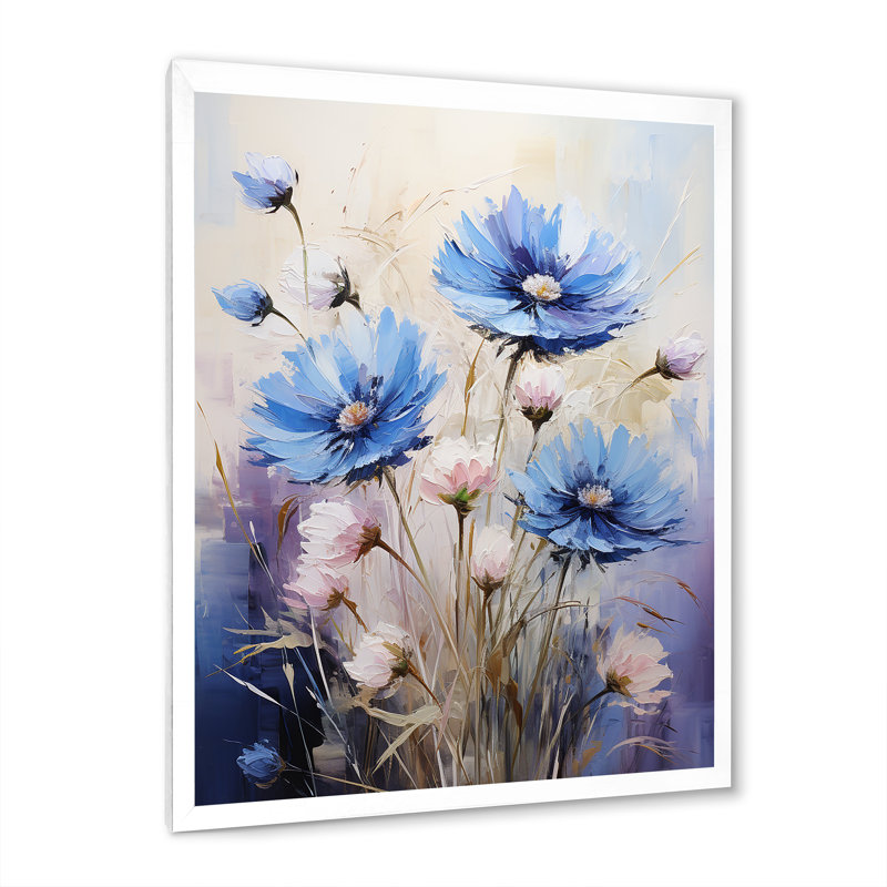 Bleu et mauve, bleuet, symphonie - impression, Cadre simple blanc, H 44 po x l 34 po x P 1,5 po