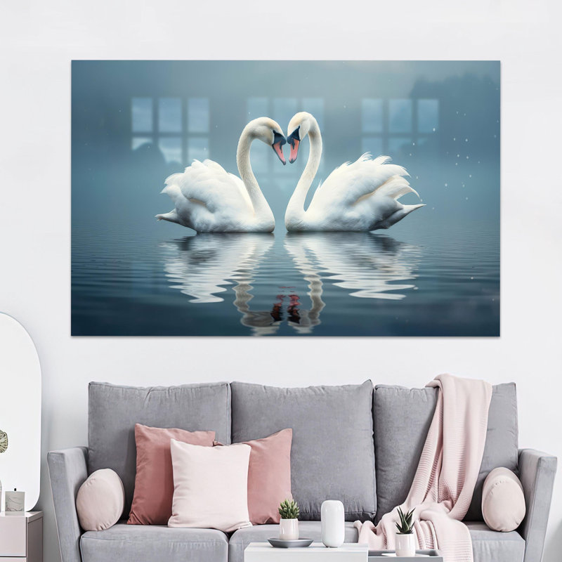 Impression sur verre Swans In Love, idéale pour un cadeau personnalisé, H 9,1 po x l 14,2 po