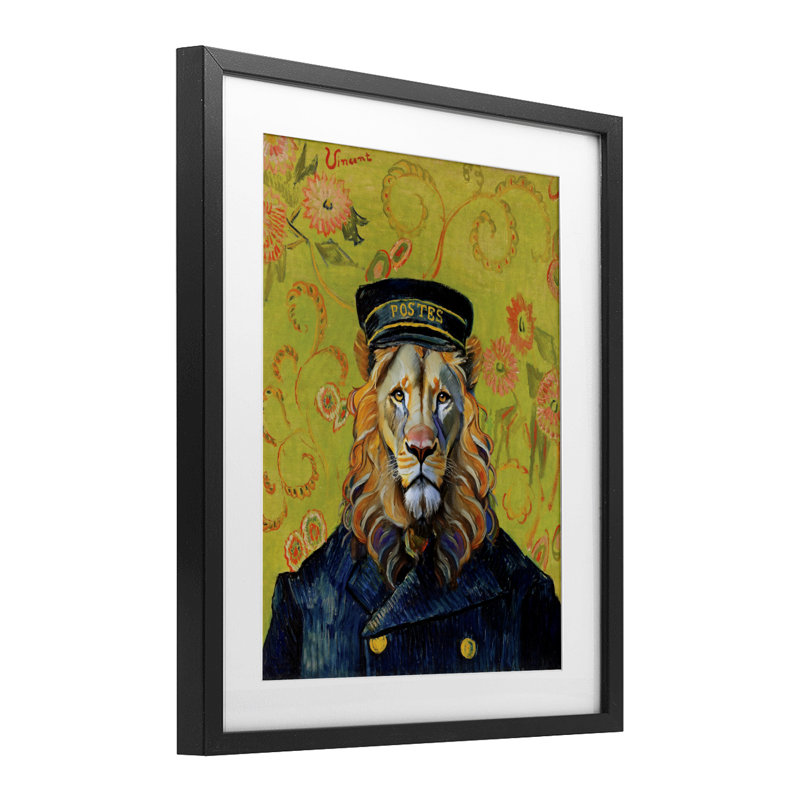 «French Lion Postmaster», reproduction sous verre encadrée, design par Grotto Studios, H 16 po x l 13 po, Cadre noir minuit