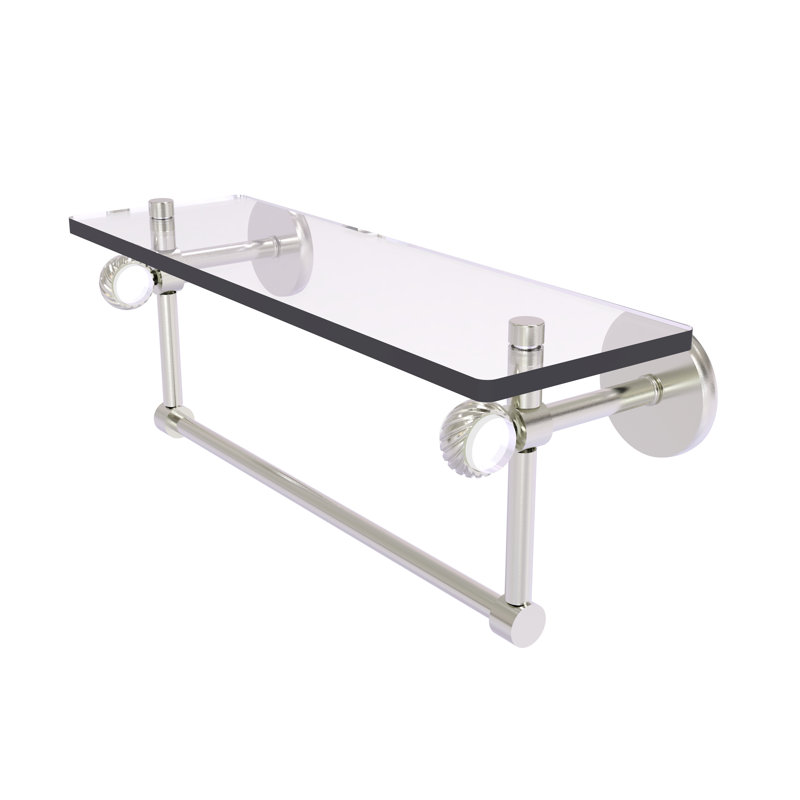 Tablette murale en verre Margolis, Nickel satiné, H 6,2 po x l 16 po x P 5,65 po