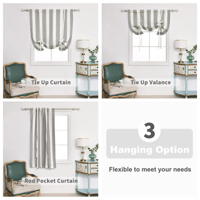 Chris Double Layer Linen Blackout Tie Up Curtains Thermal Insulated Fully Lined Vertical Striped Balloon Roman Shade Bathroom Window Adjustable Rod Pocket