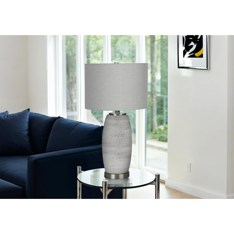 Table Lamp, 25 Inch Vase Shape Ceramic Body, Gray Linen Drum Shade