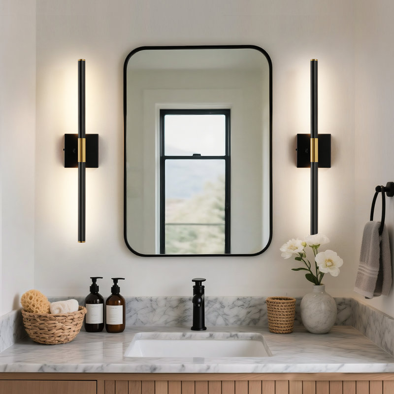 Fiza Vanity Light Fixture LED (Horizontal and Vertical), 23.6" H x 4.7" W x 3.5" D, Black/Gold