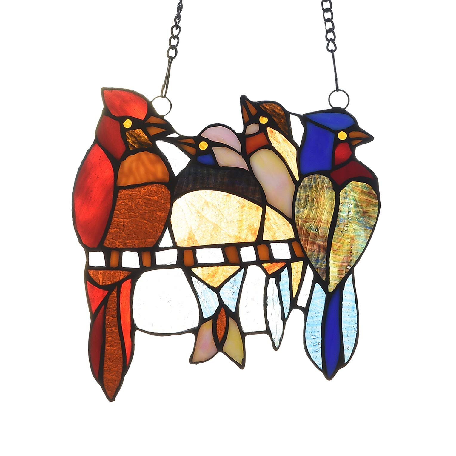 Bird Stained Glass Suncatcher, Multicolor Birds on Branch Sun Catchers  Indoor Window, Stain Glass Window Hanging