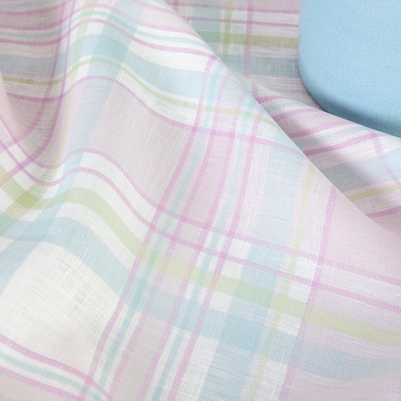 Palm Beach Plaid - 100% Pure Linen  Tablecloth, 90" x 60"