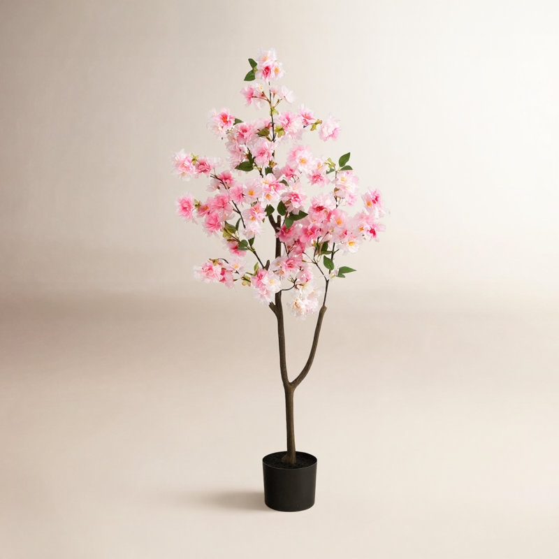 Faux Cherry Blossom Tree in Planter, Pink, 48" H x 23" W x 6" D