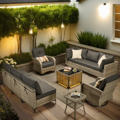 Rattan Outdoor Sofa 11-piece Set With Fire Pit