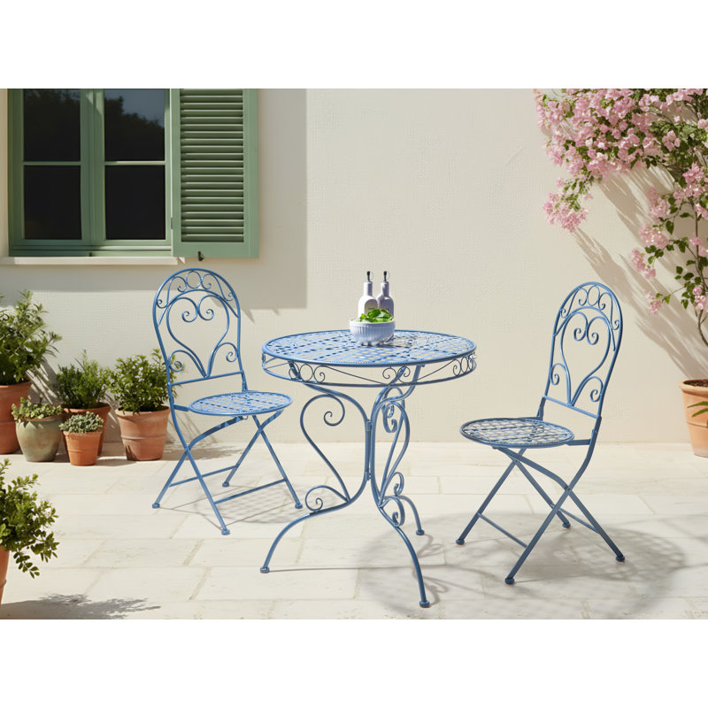 Round Metal Outdoor Bistro Table , 70cm cm W 70cm cm D, Light Blue