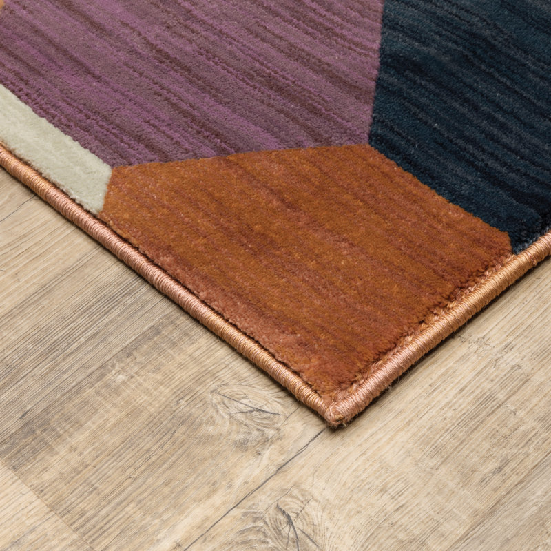Tapis orange / jaune / bleu à motif géométrique Hennix, Rectangle 9 pi 10 po x 12 pi 10 po