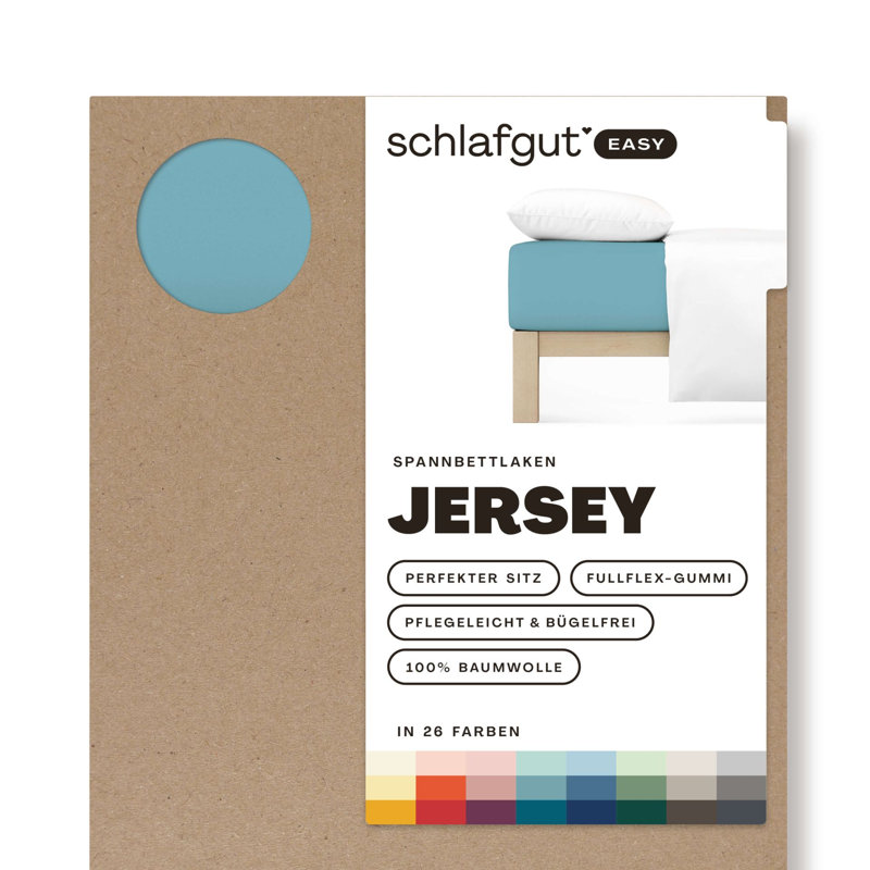 100% Cotton Jersey Knit Fitted Sheet, Petrol Mid, L 140 x 200cm - 160 x 200cm