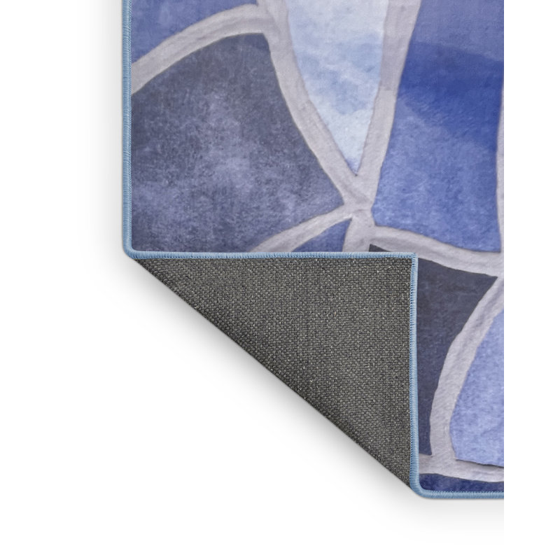Tapis de couloir abstrait en polyester tissé à la machine bleu royal, Tapis de couloir 2 pi 9 po x 10 pi