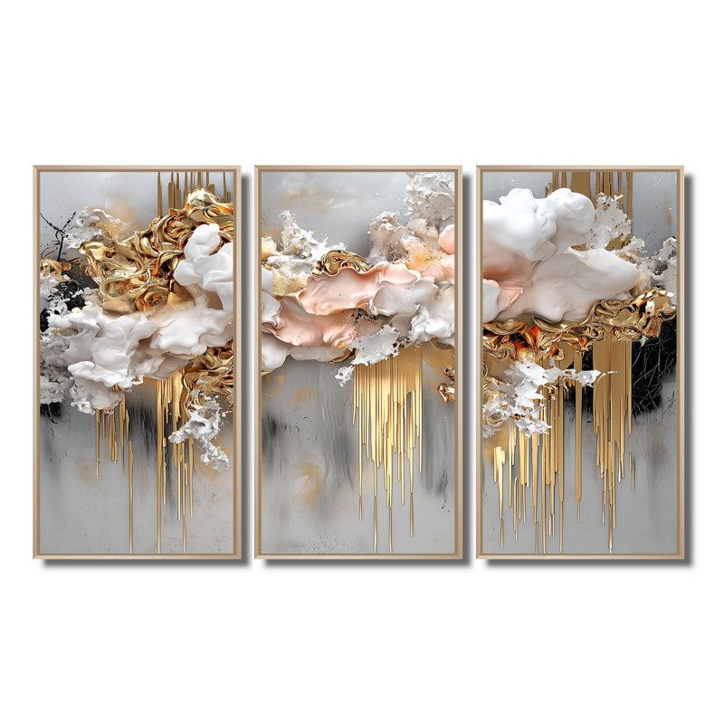 Addine - ensemble d'art mural Fractals, H 28 po x l 36 po, Reproduction avec cadre flottant, Naturel
